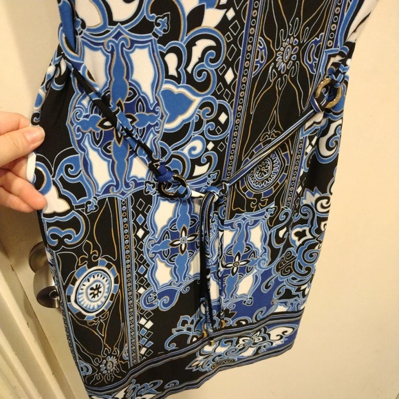 NWT Cache Women's Embellished Blue Geometric Floral Print Stretch Knit Dress S - Picture 6 of 8